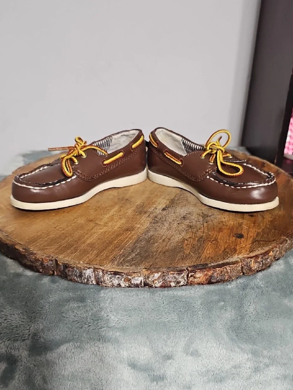 OshKosh B'gosh Brown Leather Moccasins with Yellow Accent Laces